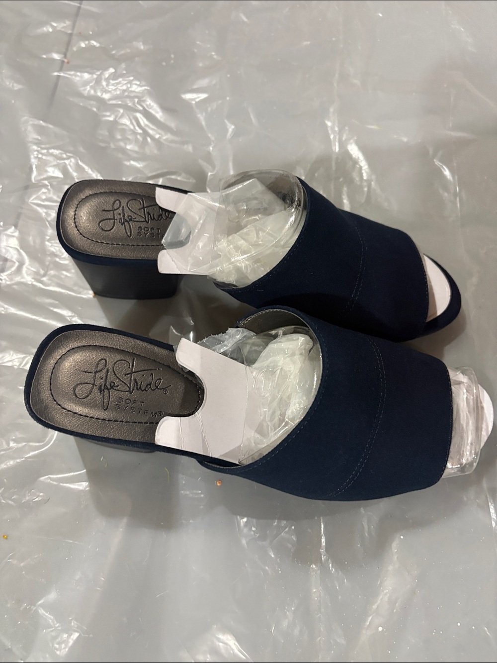 Life Stride Navy Open-Toe Slide Mules